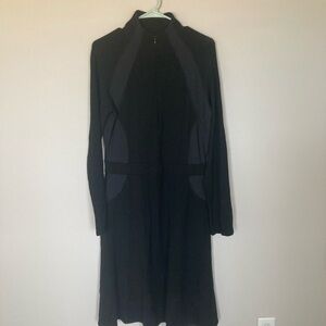 Athleta Merino Wool Half Zip Mock Neck Dress L Black Pockets Panels Athletic
